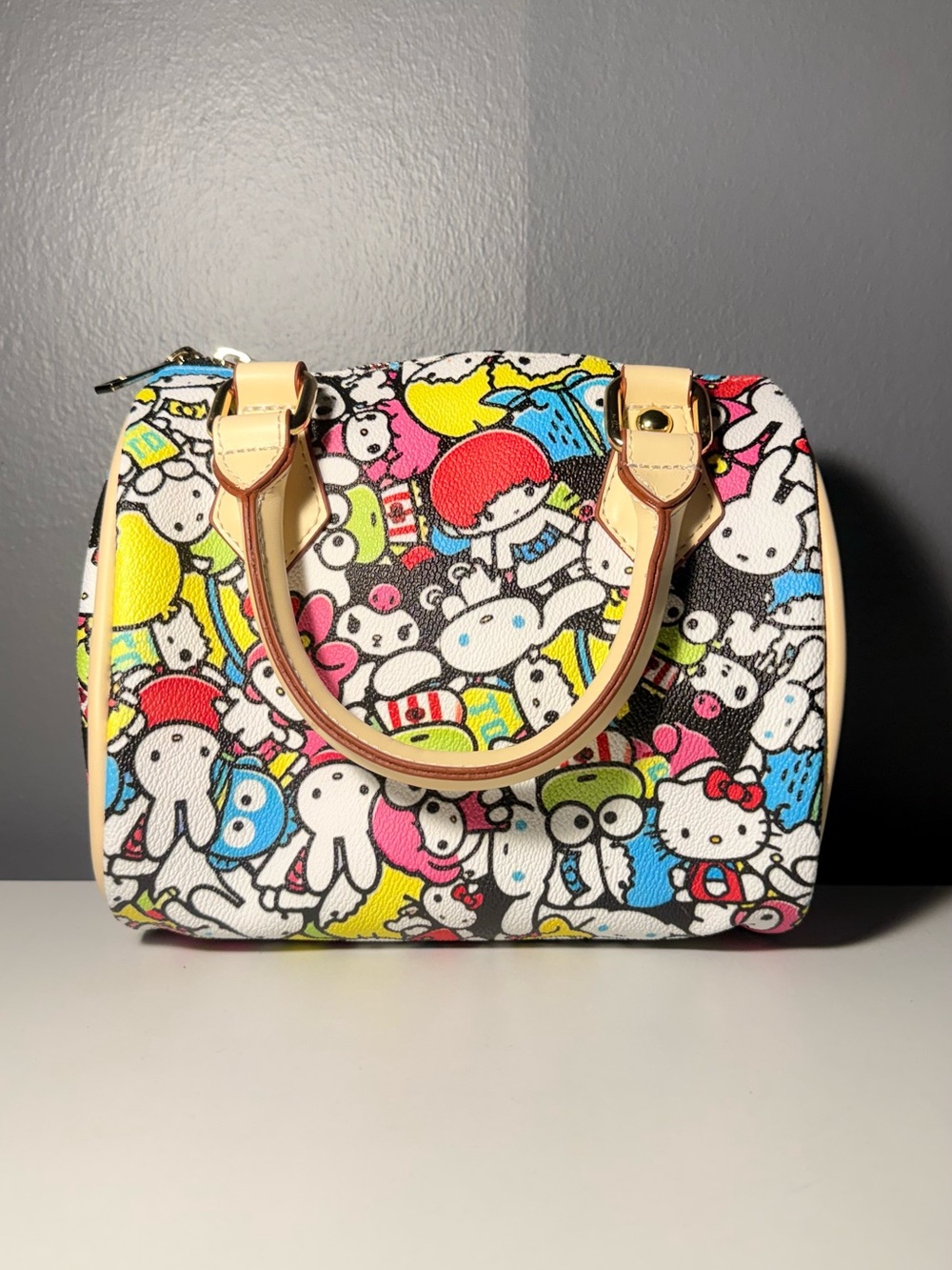 Inspired Cartoo. Multicolor Character Dome Satchel with Beige Trim - Picture 2 of 3